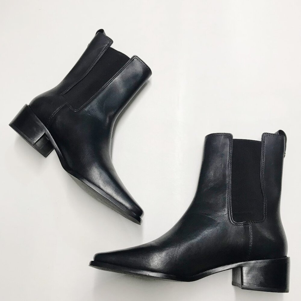 Tory Burch Ankle Boots Booties Womens Size 8.5 Black Leather Pull On Square Toe